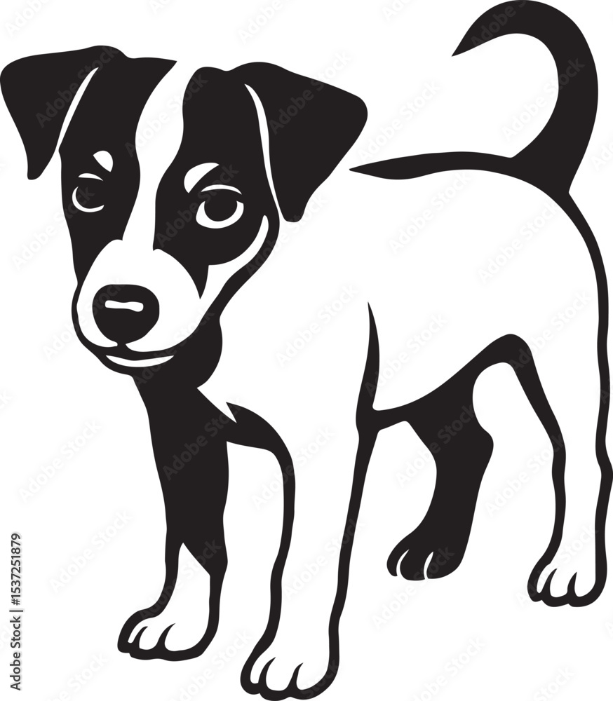 Fototapeta premium Jack russell terrier cute silhouette art, Small dog black and white pet design