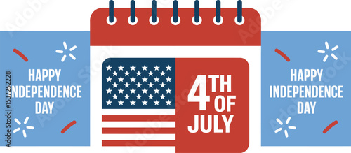 Illustration of a calendar with the american flag and fourth of july text for independence day