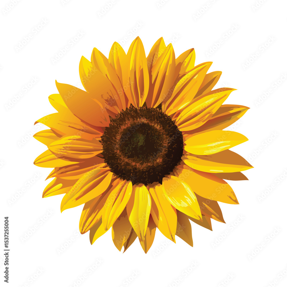 Fototapeta premium Vibrant and detailed close up vector illustration of a beautiful sunflower blossom