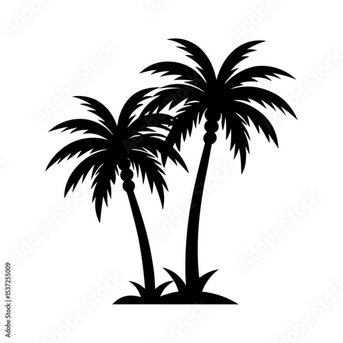 Palm tree with two baby palm trees silhouette on white background vector illustration