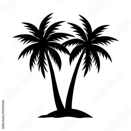 Palm tree with two baby palm trees silhouette on white background vector illustration