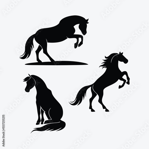  Dynamic Horse Silhouettes: Trotting, Galloping & Sitting Poses Vector Set