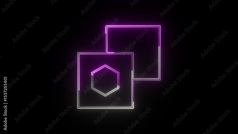 Glowing neon abstract shape icon animation with black background. HD animated geometric symbol video loop

