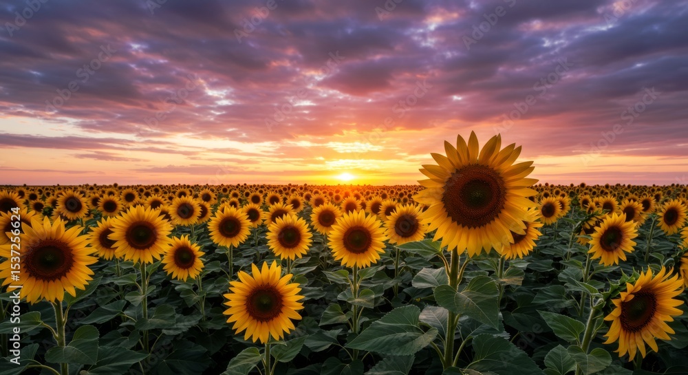 Fototapeta premium Vibrant Sunflower Field at Sunset
