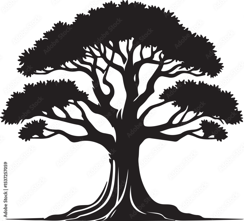 Obraz premium Tree Silhouette Vector | Large Oak Tree Logo Design