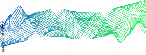 Abstract digital background with smooth, overlapping waveforms made of thin, translucent blue and cyan lines. Lines curve in fluid, harmonic motions with modern, minimalistic, and futuristic visual