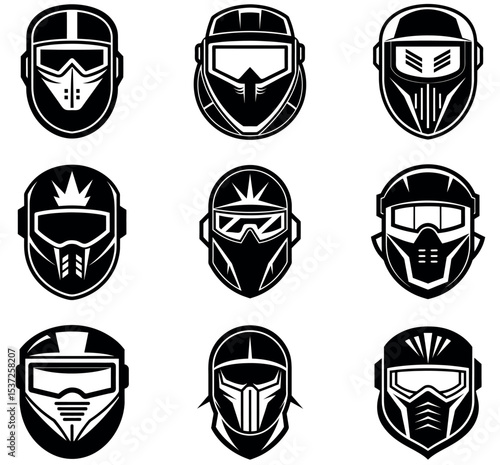 Tactical and Sci-Fi Motorsport Helmet Vector Icon Set