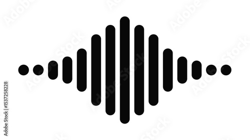 abstract audio waveform vector illustration in black and white, isolated sound wave pattern, digital signal frequency design
