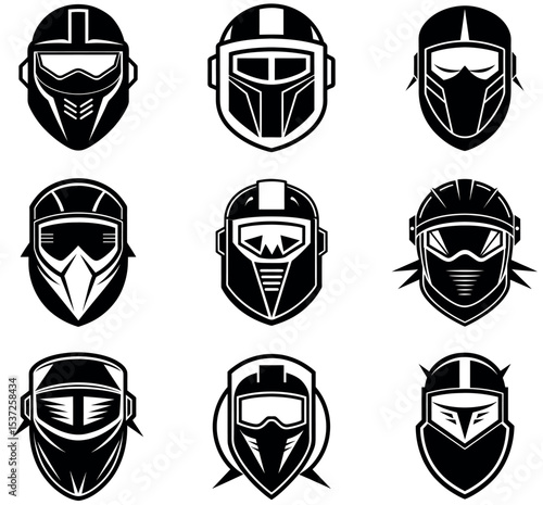 Tactical and Sci-Fi Motorsport Helmet Vector Icon Set