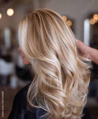freshly styled long blonde hair after highlighting treatment