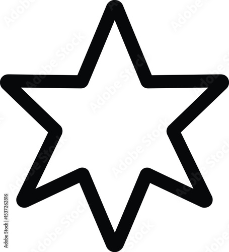 A simple black and white image depicting a six pointed star outline with a white filled interior space silhouette