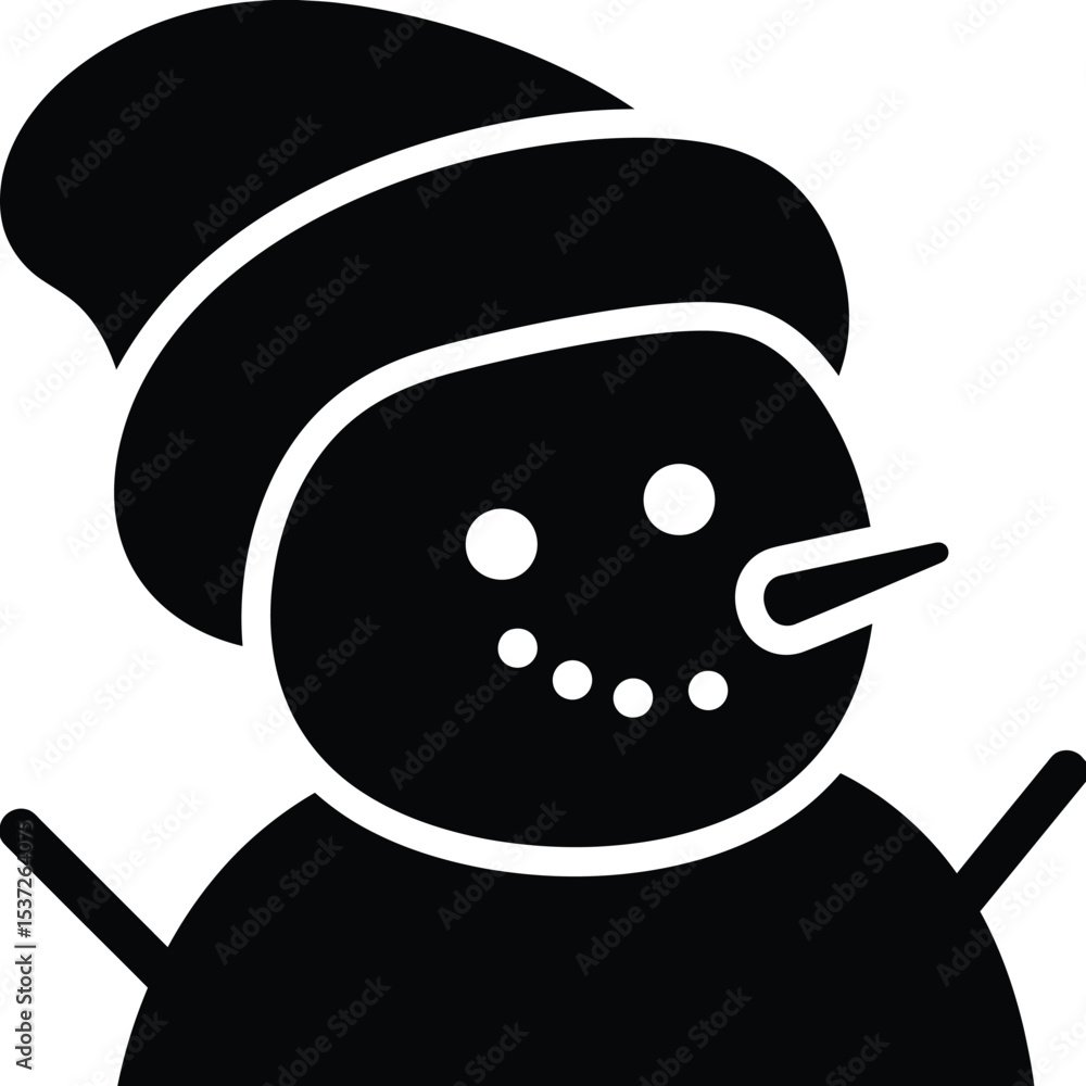 Black snowman with a hat and carrot nose in a minimalist style perfect for winter holiday designs silhouette Black snowman with a hat and carrot nose in a minimalist style perfect for winter holiday designs silhouette