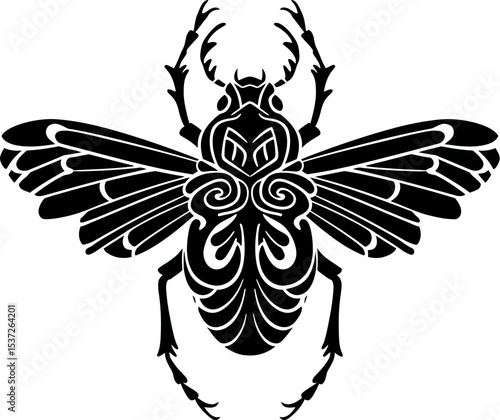 Scarab beetle vector illustration black and white insect drawing graphic design tattoo art bug isolated 100 editable stock vector illustration