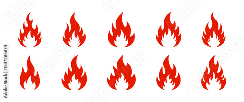 Fire icons set. Flame, bonfire symbol collection.