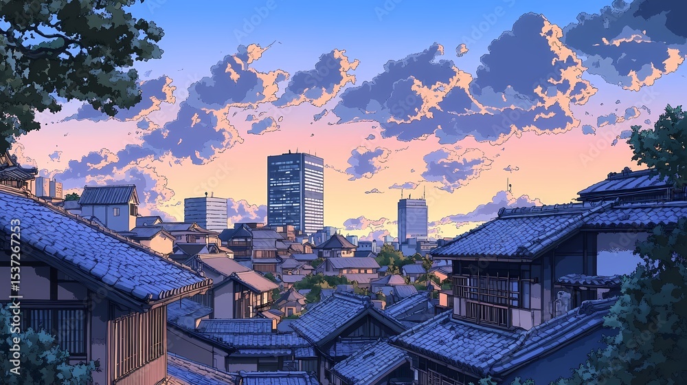Obraz premium A picturesque cityscape at twilight.