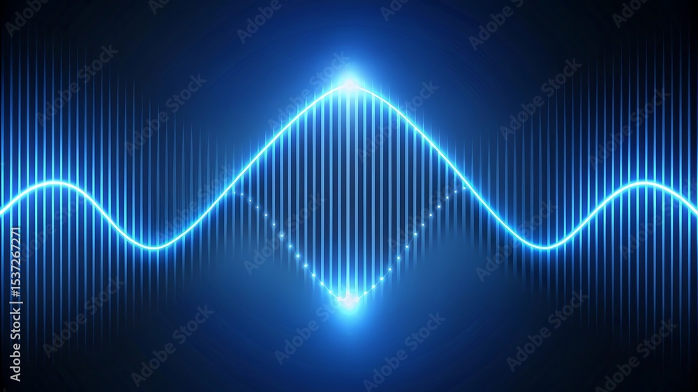 Fototapeta premium Smooth glowing sine wave on dark background representing sound frequency, digital flow and abstract waveform system.