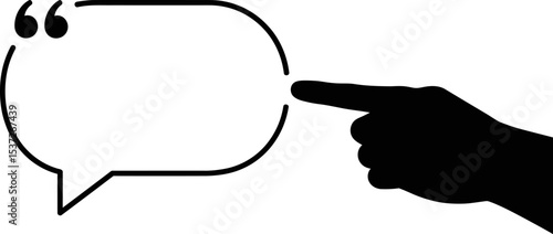 Vector illustration of quote bubble with hand pointing for social media and communication design 100 char editable stock vector illustration