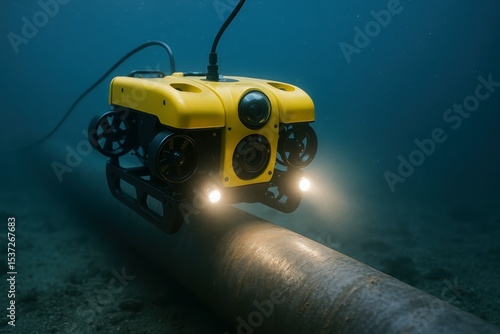 Remotely Operated Vehicle inspecting underwater pipeline