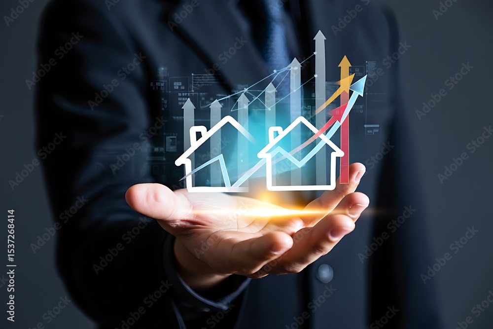 Fototapeta premium Real Estate Market Growth Projected by Business Hand