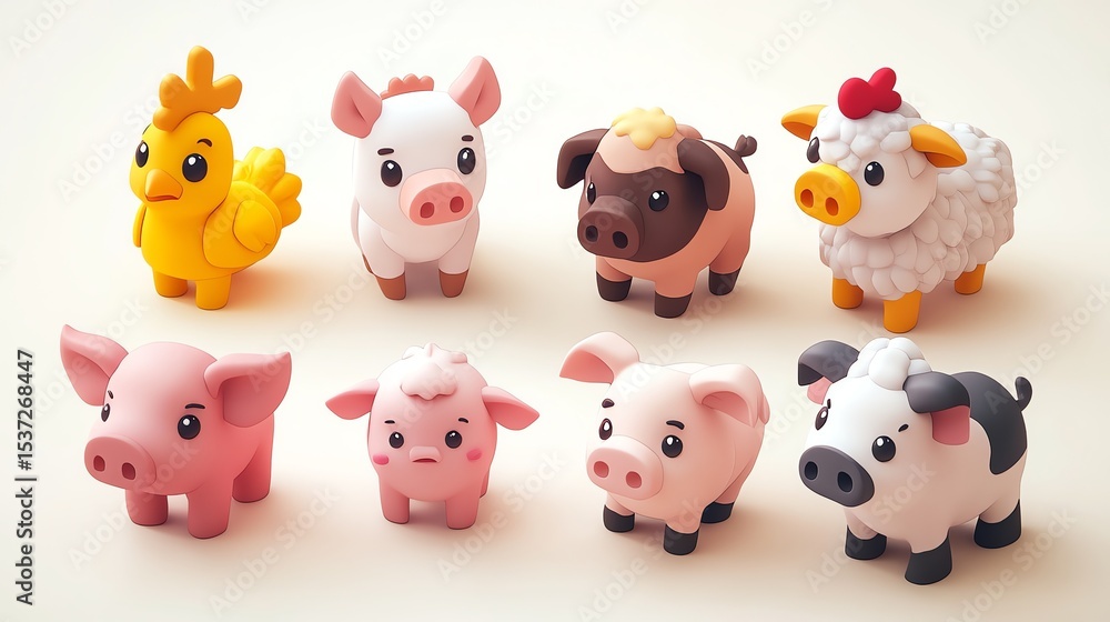 Adorable cartoon farm animals. Adorable cartoon farm animals.