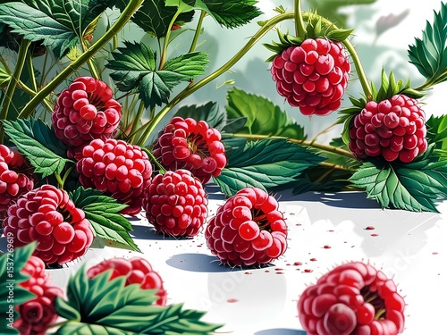 seamless pattern with raspberries