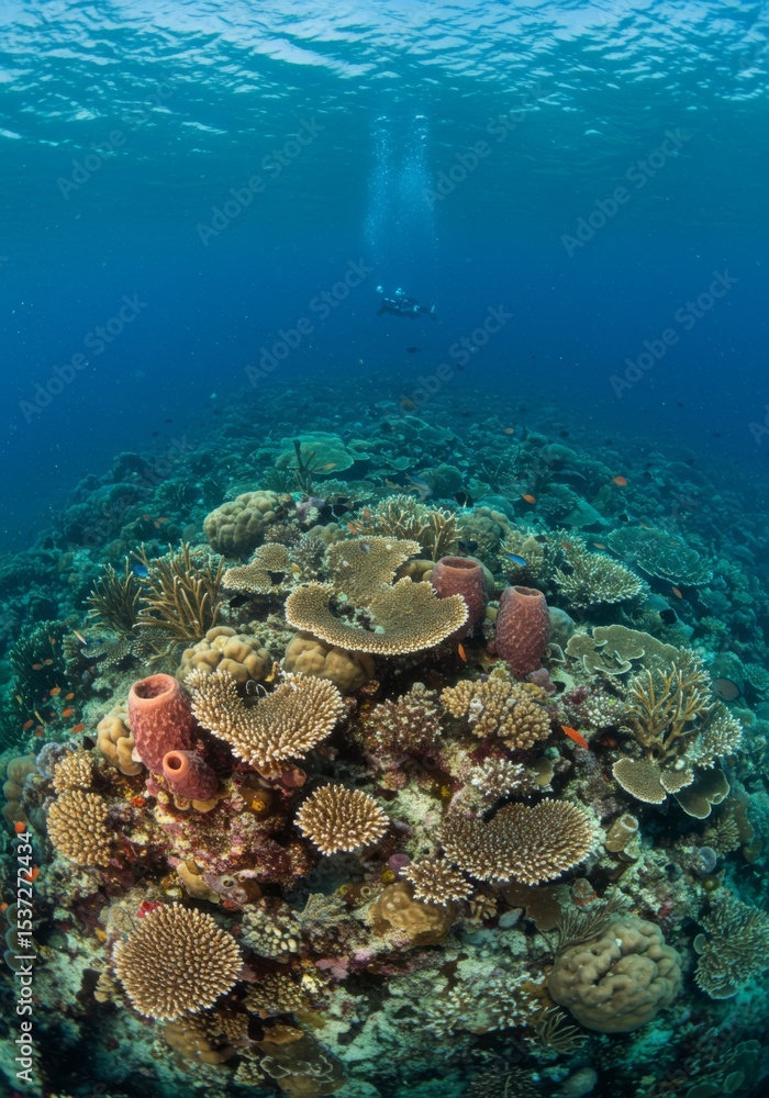 Fototapeta premium Vibrant Coral Reef Underwater Scene
