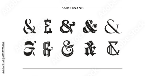 Typography ampersand for wedding invitation, poster, art purpose. Template symbol of ampersands, sans serif, decorative stock ornament. Vector illustration