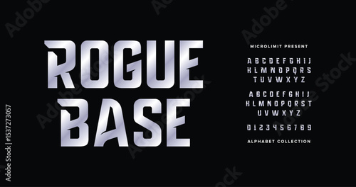Upgrade your designs with Rogue Base! A sporty, aggressive font with a sleek. Perfect for esports, headlines, and futuristic themes. Vector illustration