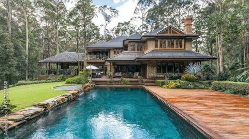 Wallpaper Mural Luxurious, secluded home nestled in a lush forest setting with a sparkling pool and deck Torontodigital.ca