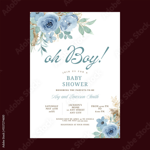 Wildflower Oh Boy Baby Shower Invitation