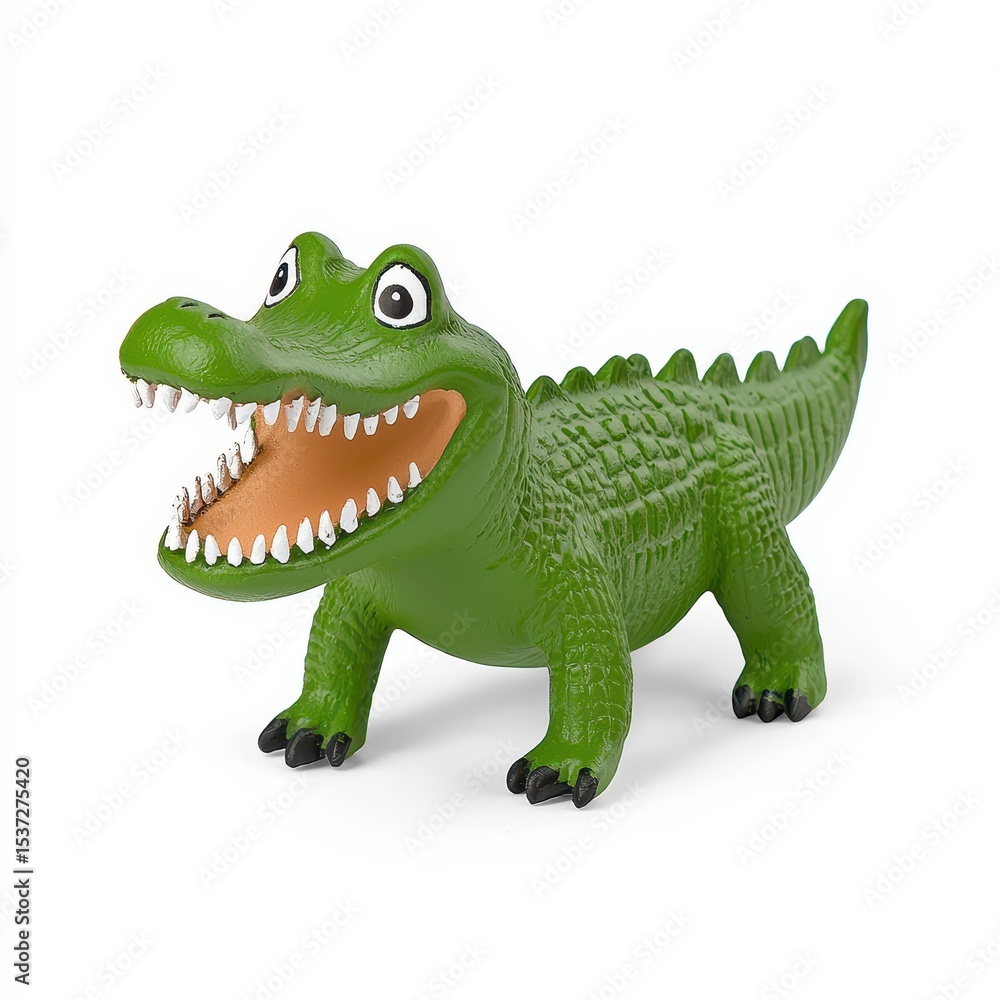 Obraz premium Playful Green Alligator Toy on White Background