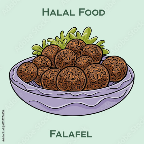 Falafel: A delicious Middle Eastern dish made of spiced, deep-fried chickpea balls, often served in pita bread with veggies and tahini sauce. Halal cuisine