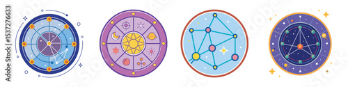 Horoscope Chart Flat Illustration  Astrology Zodiac & Birth Chart Design