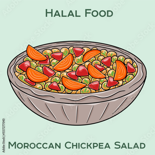Moroccan chickpea salad, combining chickpeas, cucumbers, tomatoes, and herbs, dressed with lemon and olive oil