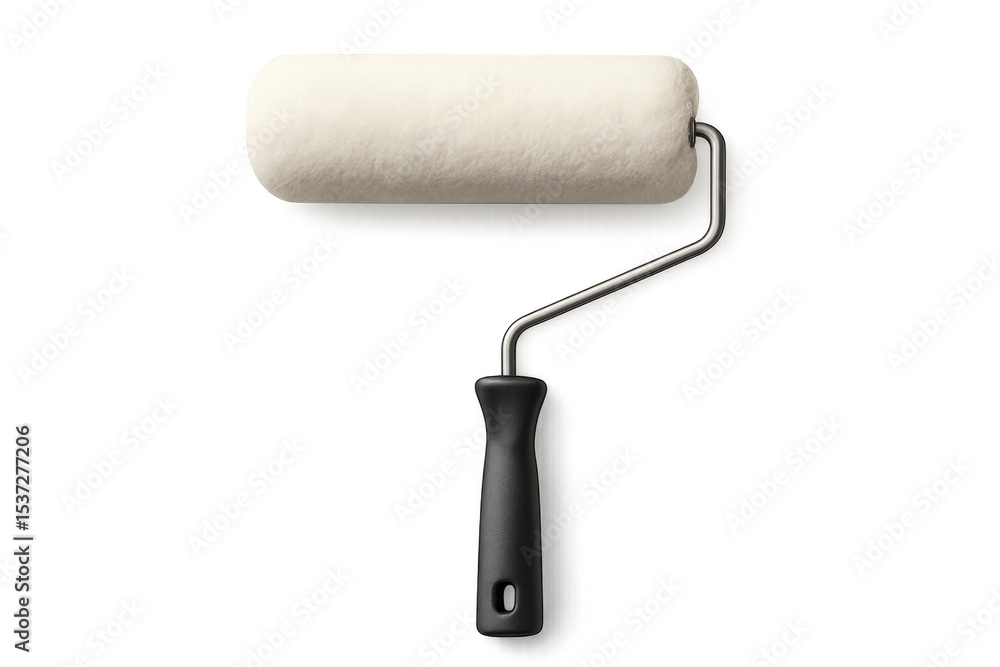 Obraz premium New paint roller with handle on transparent background, ready for painting and home renovation