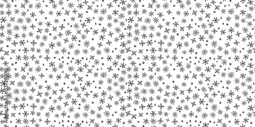 Christmas kindergarten seamless pattern of quirky back snowflakes. Blackboard style with wax and charcoal squiggle texture for Xmas prints, wrapping and decorations. Vector card illustration