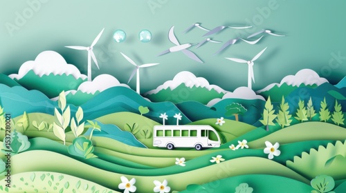 A conceptual view of Earth's renewable energy in sustainable disaster response and recovery efforts using renewable resources, illustrated in a disaster recovery vitality art style