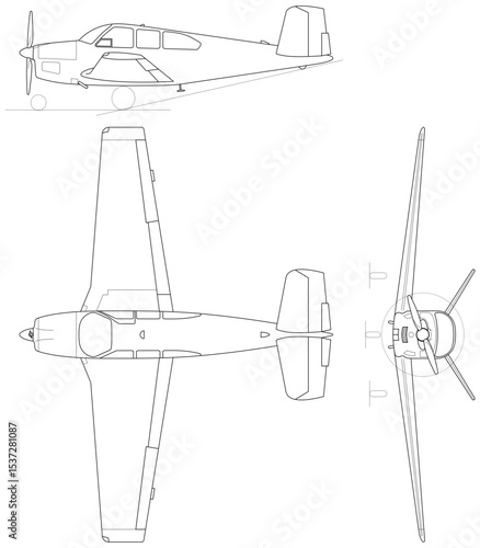 Beechcraft_V35B_Bonanza_3-view_line_drawing-svg ector file.svg