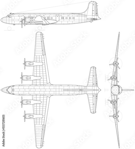 Original name(s): Douglas_DC-6_3_view-svg vector file .svg