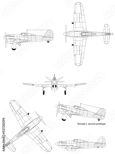 Hawker_Tornado_3-view_line_drawing-svg ector file .svg