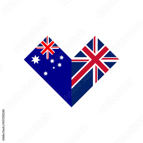 friendship concept. heart shape icon with australia and british flags. vector illustration isolated on white background