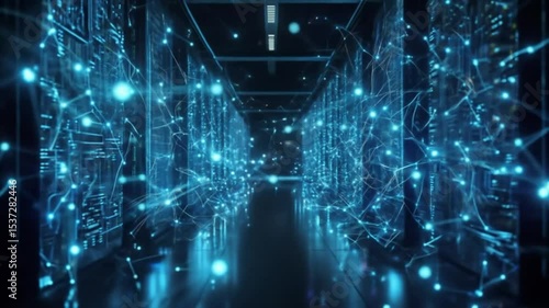 Immersive Data Center Visuals: Futuristic Network Communication Infrastructure