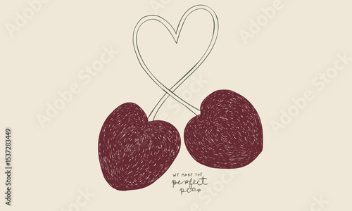 Cherry love. Organic food artwork for for t-shirt. Fruit vintage t-shirt design. Start fresh day. Sweet cherry artwork. Cherry fruit print.