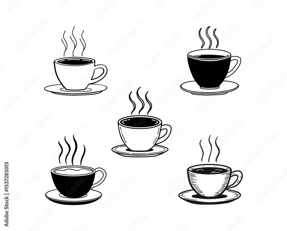 Five coffee cups silhouette illustration Five coffee cups silhouette illustration