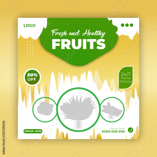Organic and healthy Fruits Social media post design delivery fresh fruits