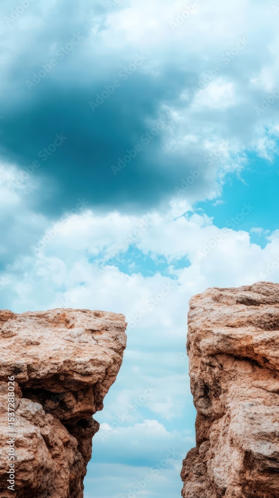 Fototapeta premium Rock cliff gap under blue sky scenic natural stone formation landscape