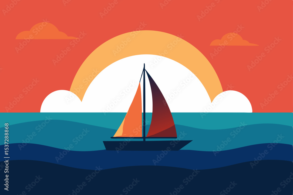 Fototapeta premium Sailing yachts and boats gracefully navigate the shimmering sea at sunset