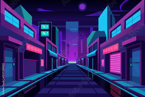 Dark urban corridor with classic architecture and long perspective