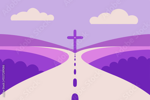 Road to heaven: A mountain path under a sky ablaze with sunrise, a symbol of faith and spiritual resurrection