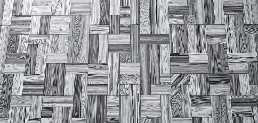 Fototapeta premium Black and white vector herringbone parquet flooring texture Seamless pattern, elegant, architecture